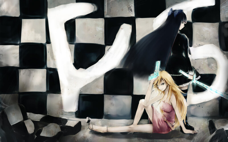 Two Anime Girls with Weapons — Black, Dramatic