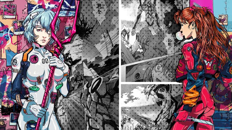 Two Anime Girls with Weapons — Blue, Dramatic, Mecha