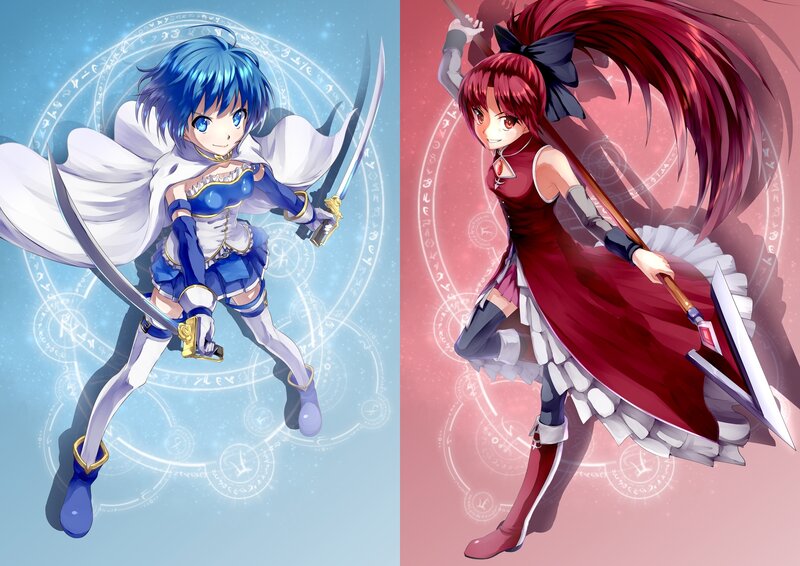 Two Anime Girls with Weapons — Blue, Dynamic