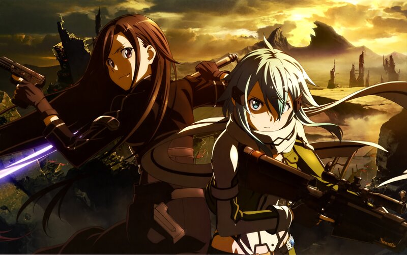 Two Anime Girls with Weapons — Brown, Dramatic