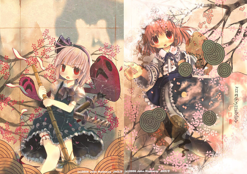Two Anime Girls with Weapons — Pink, Dramatic, Spring