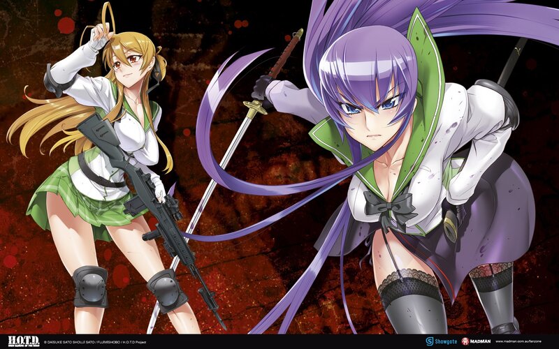 Two Anime Girls with Weapons — Purple, Dramatic, Guns, Swords