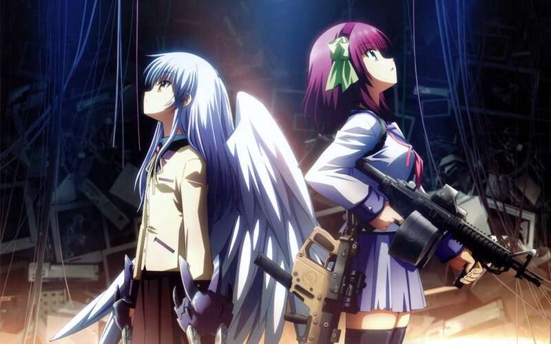 Two Anime Girls with Weapons — Purple, Dramatic, Night, Wings