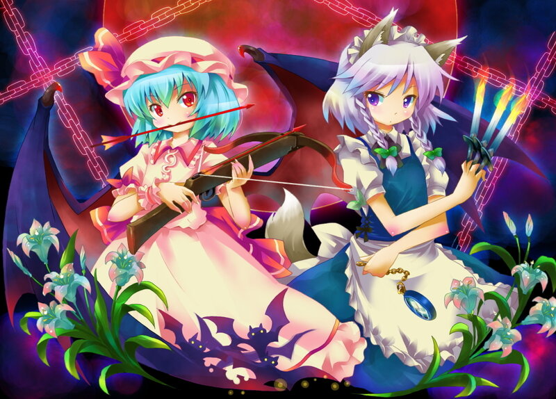 Two Anime Girls with Weapons — Purple, Dramatic