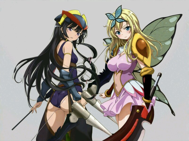 Two Anime Girls with Weapons — Purple, Dramatic, Wings, Swords