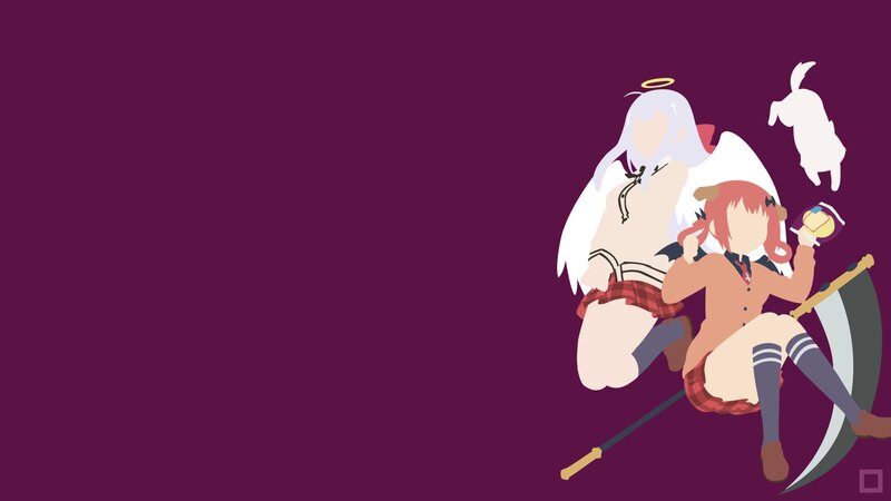 Two Anime Girls with Weapons — Purple, Playful, Angel Wings