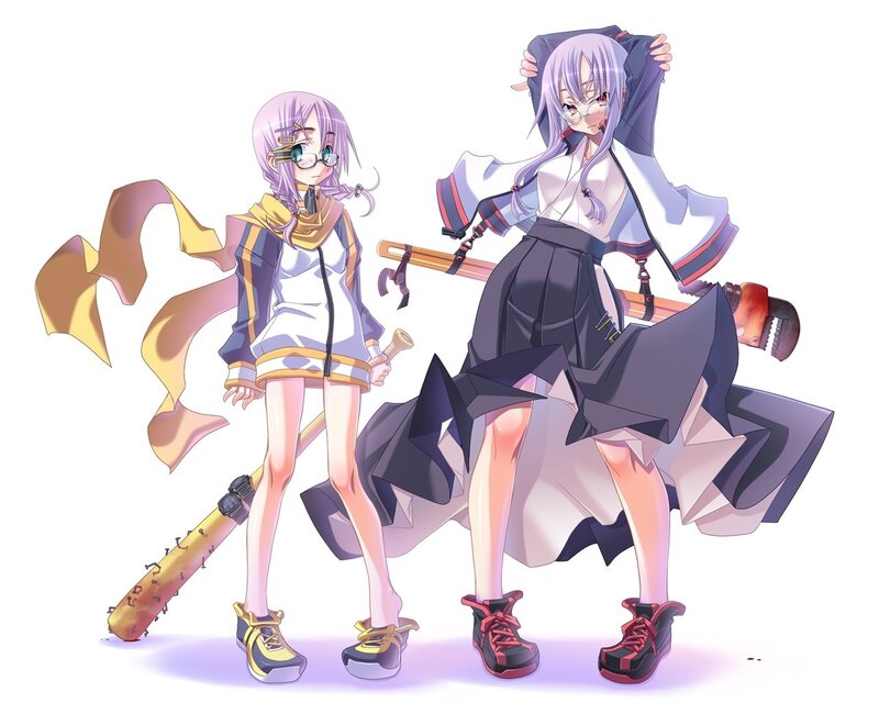 Two Anime Girls with Weapons — Purple, Playful