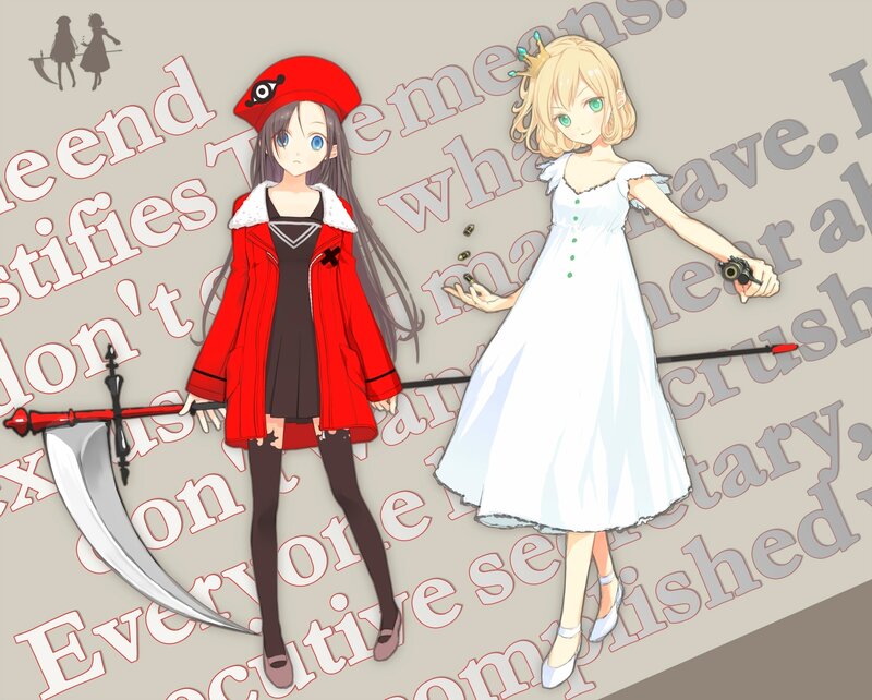 Two Anime Girls with Weapons — Red, Dramatic, Scythe