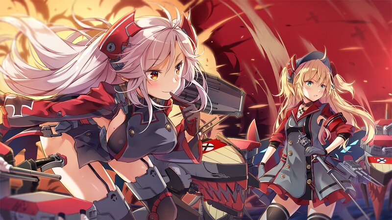 Two Anime Girls with Weapons — Red, Dramatic, Ships