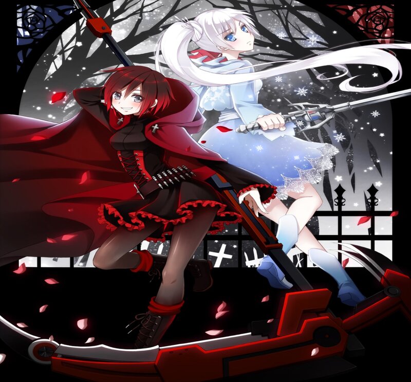 Two Anime Girls with Weapons — Red, Dramatic