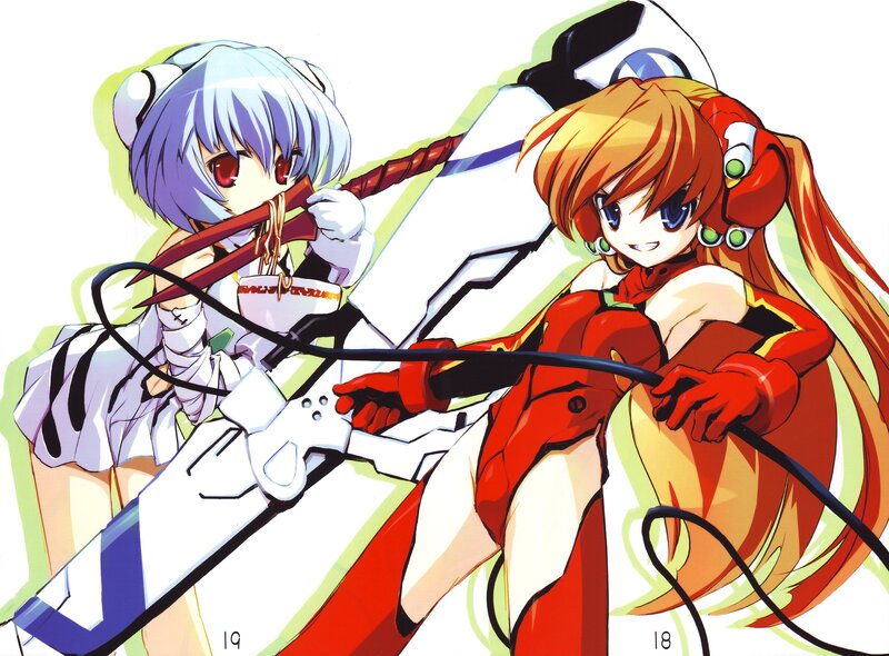 Two Anime Girls with Weapons — Red, Playful