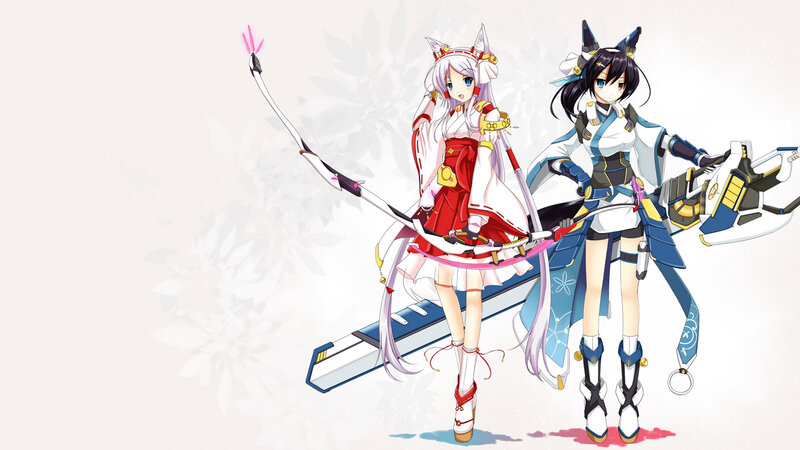 Two Anime Girls with Weapons — White, Calm, Cat Ears
