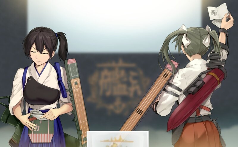Two Anime Girls with Weapons — White, Calm, Uniforms