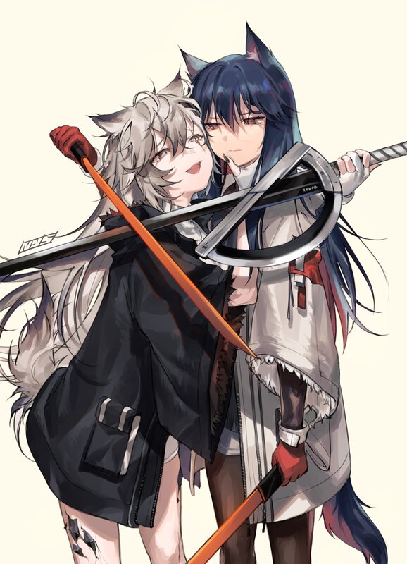 Two Anime Girls with Weapons — White, Confident