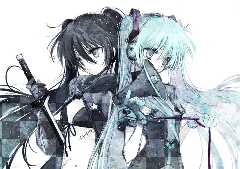 Two Anime Girls with Weapons — White