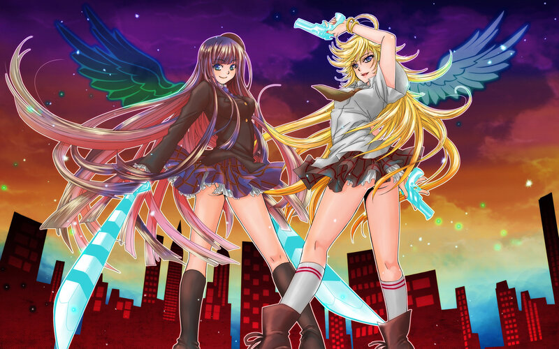Two anime girls with wings