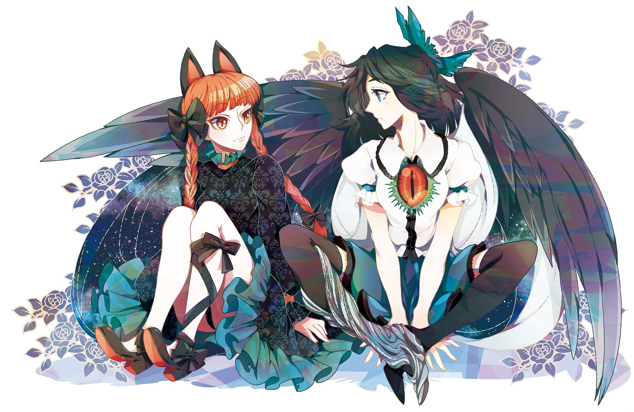 two anime girls with wings