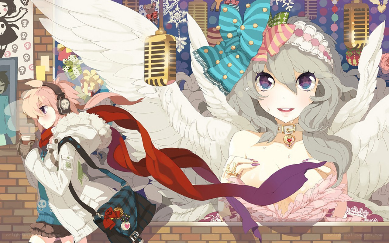 Two anime girls with wings