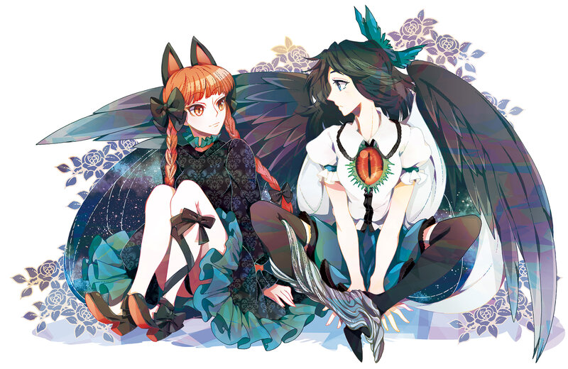Two Anime Girls with Wings — Black, Calm