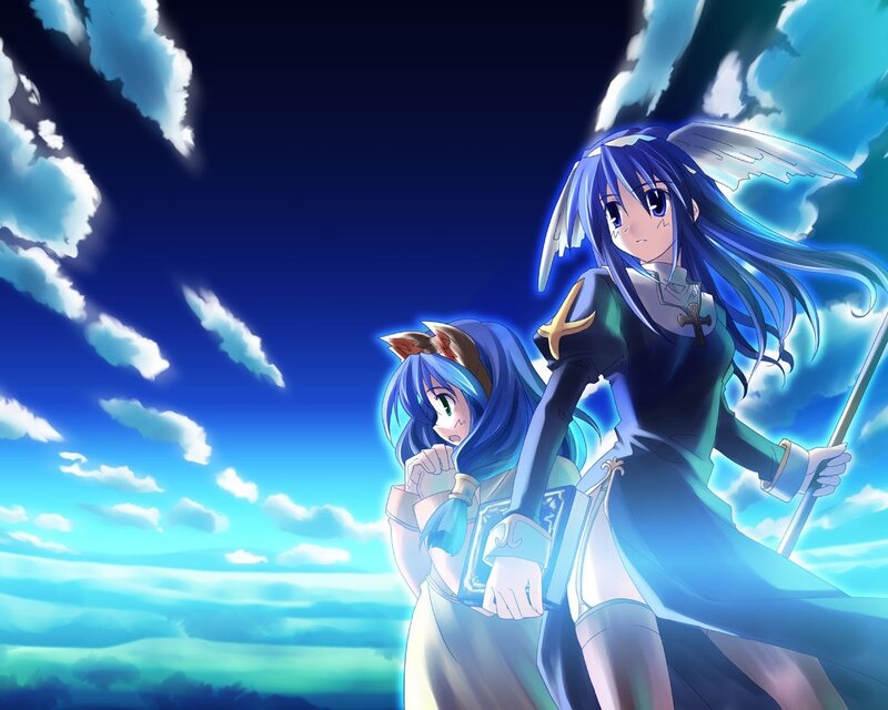 Two Anime Girls with Wings — Blue, Dramatic, Afternoon