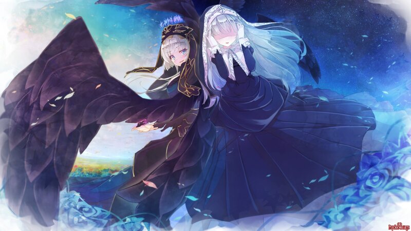Two Anime Girls with Wings — Blue, Dramatic, Digital Art