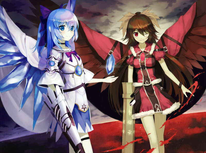 Two Anime Girls with Wings — Blue, Dramatic, Night