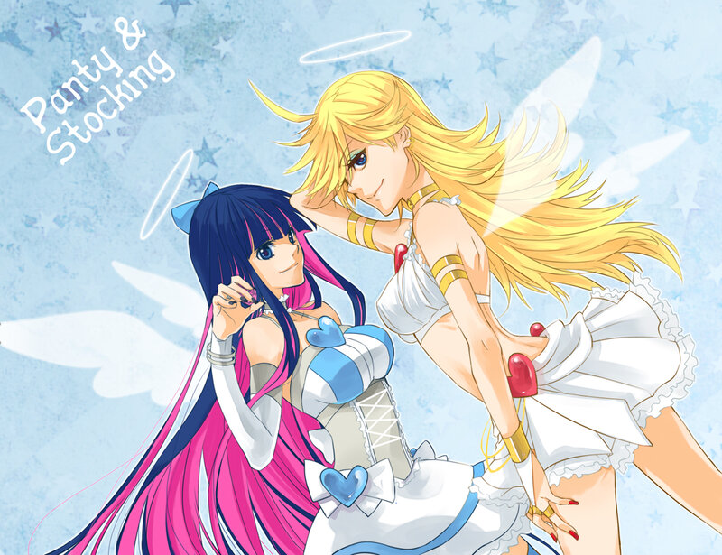 Two Anime Girls with Wings — Blue, Playful, Halos