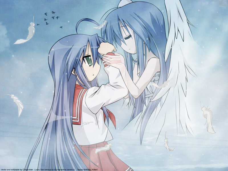 Two Anime Girls with Wings — Blue, Serene
