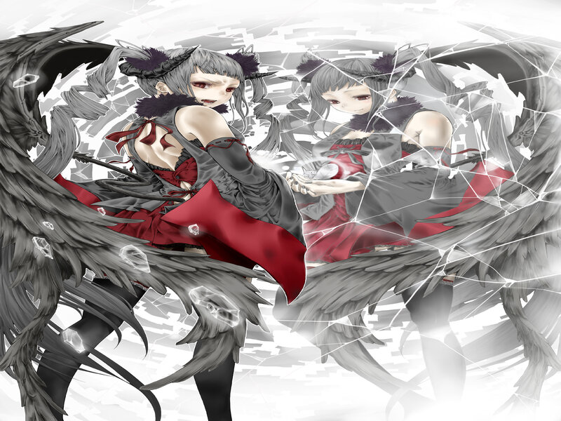 Two Anime Girls with Wings — Gray