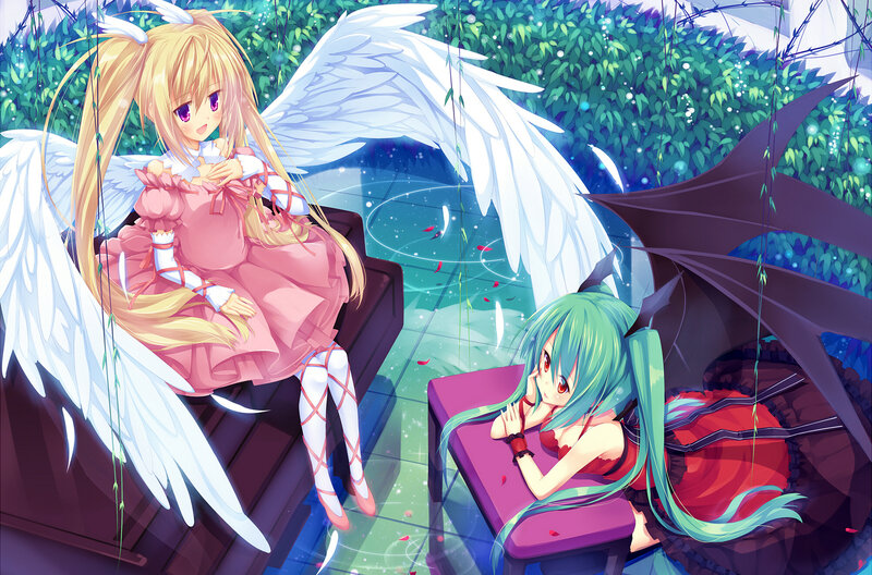 Two Anime Girls with Wings — Green, Serene