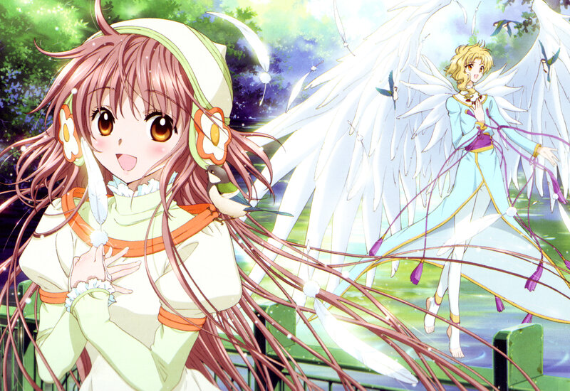 Two Anime Girls with Wings — Green