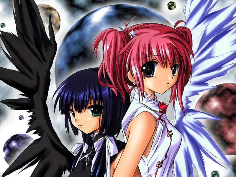 Two Anime Girls with Wings — Pink, Dramatic