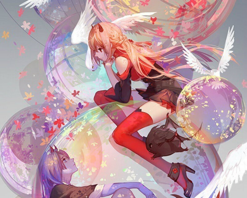 Two Anime Girls with Wings — Pink, Dreamy