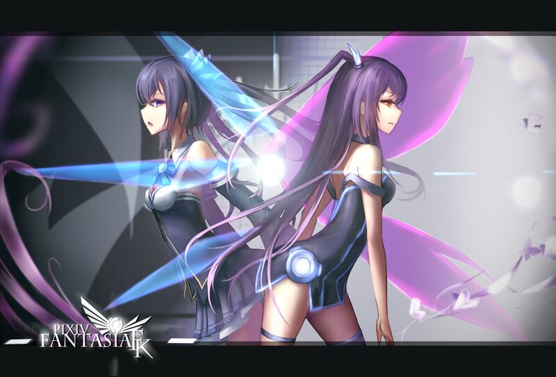 Two Anime Girls with Wings — Purple, Dramatic, Digital Art