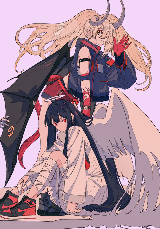 Two Anime Girls with Wings — Purple, Dramatic, Horns
