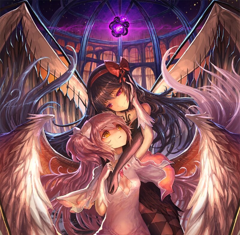 Two Anime Girls with Wings — Purple, Dramatic, Night, Digital Art, Angelic Figures
