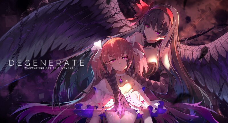 Two Anime Girls with Wings — Purple, Dramatic, Night, Digital Art, Chains