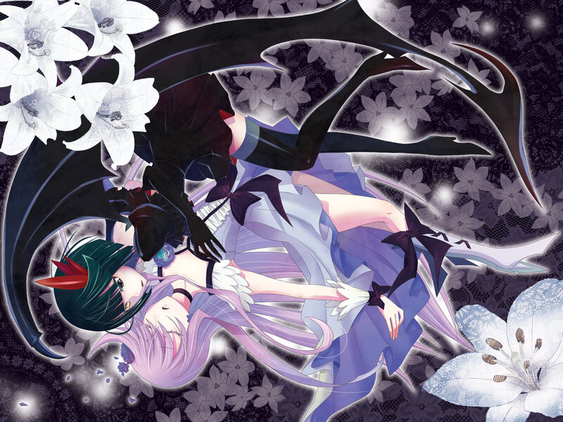 Two Anime Girls with Wings — Purple, Dramatic, Night, Digital Art