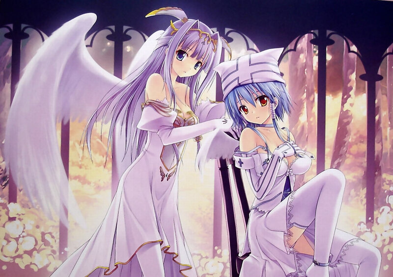 Two Anime Girls with Wings — Purple, Dramatic, Sunset
