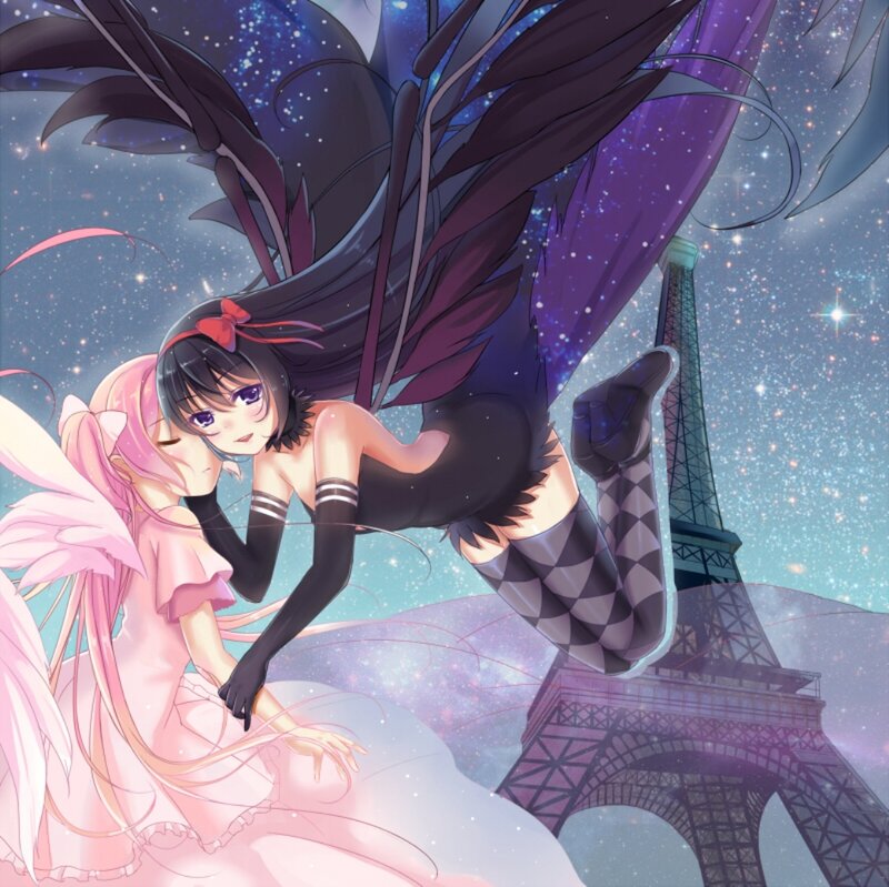 Two Anime Girls with Wings — Purple, Dreamy, Night