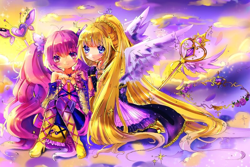 Two Anime Girls with Wings — Purple, Fantastical, Night