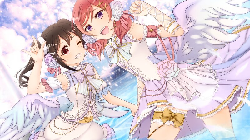Two Anime Girls with Wings — Purple, Joyful