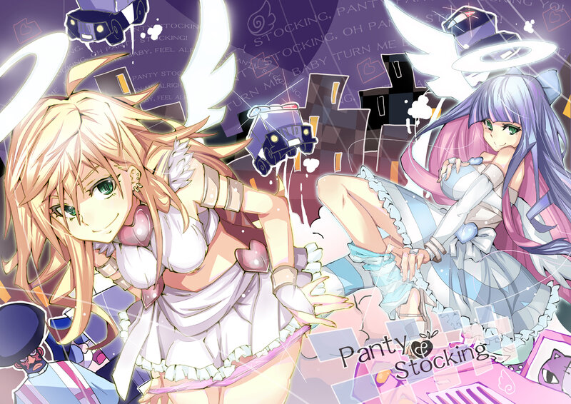 Two Anime Girls with Wings — Purple, Playful