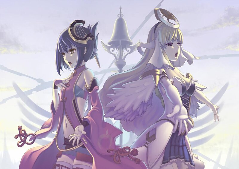 Two Anime Girls with Wings — Purple, Serene, Morning