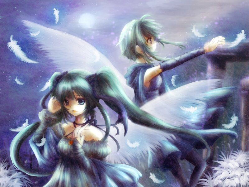 Two Anime Girls with Wings — Purple, Serene
