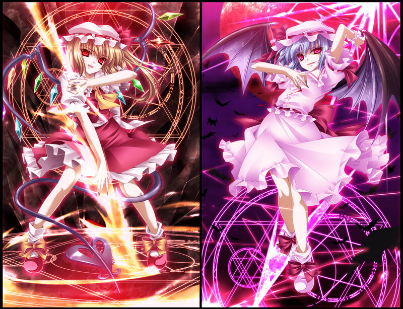 Two Anime Girls with Wings — Red, Dramatic, Night
