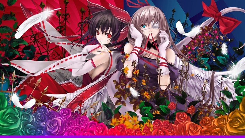 Two Anime Girls with Wings — Red, Dramatic, Roses