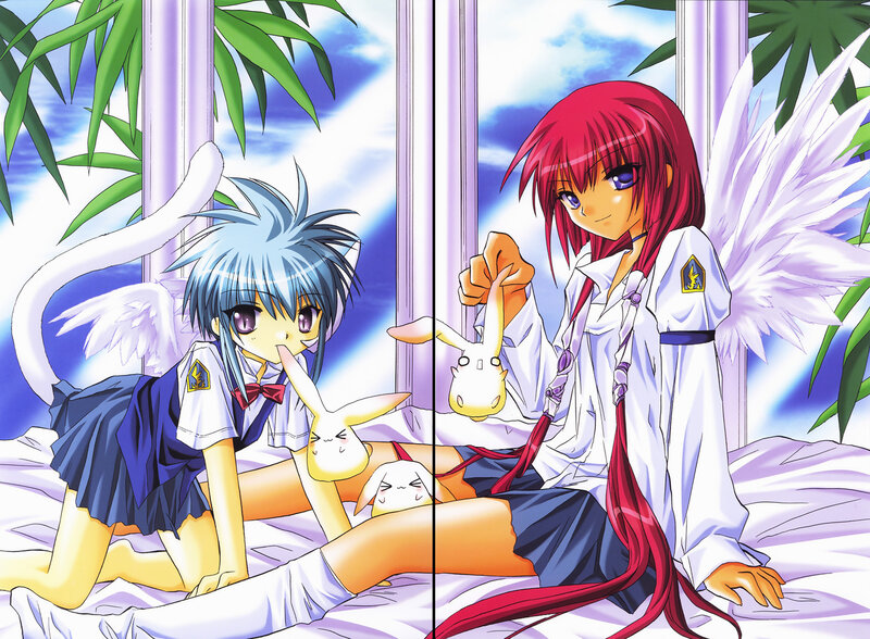 Two Anime Girls with Wings — White, Calm