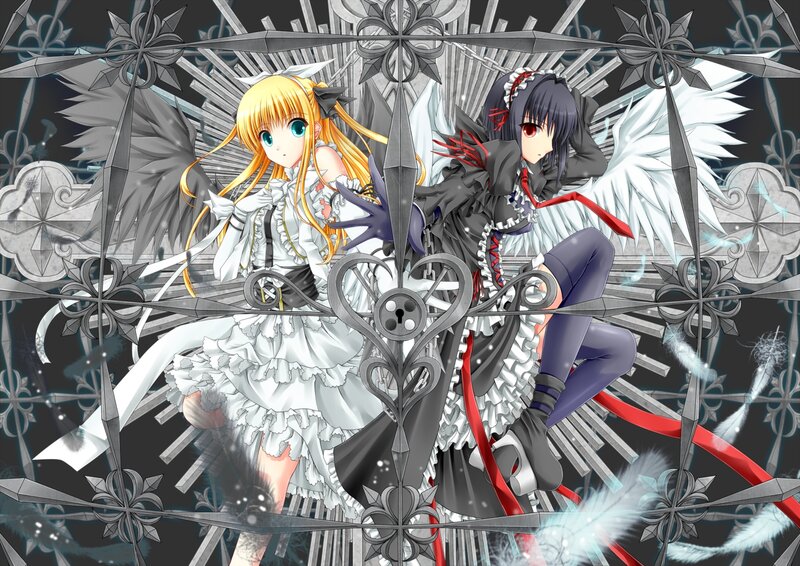 Two Anime Girls with Wings — White, Dramatic, Angelic Figures