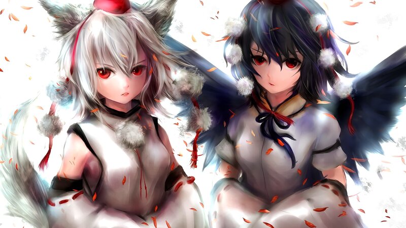 Two Anime Girls with Wings — White, Dramatic, Autumn